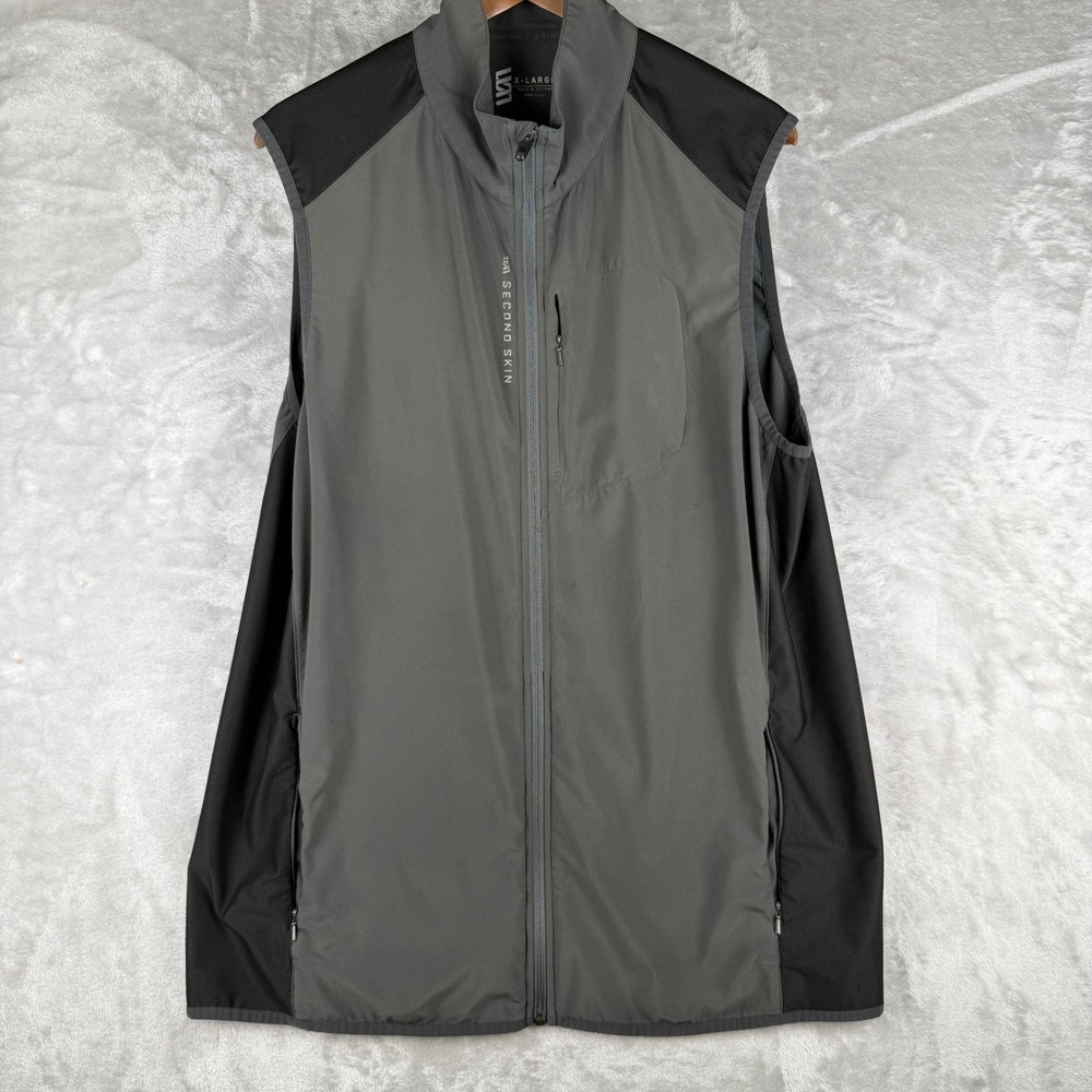 SECOND SKIN Mens Golf Vest Athletic Zip Pockets Gray Black X-Large